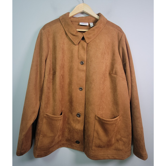 Denim & Co. Jackets & Blazers - Denim & Co Jacket Womens 2X Faux Suede Button Front Brown Stretch